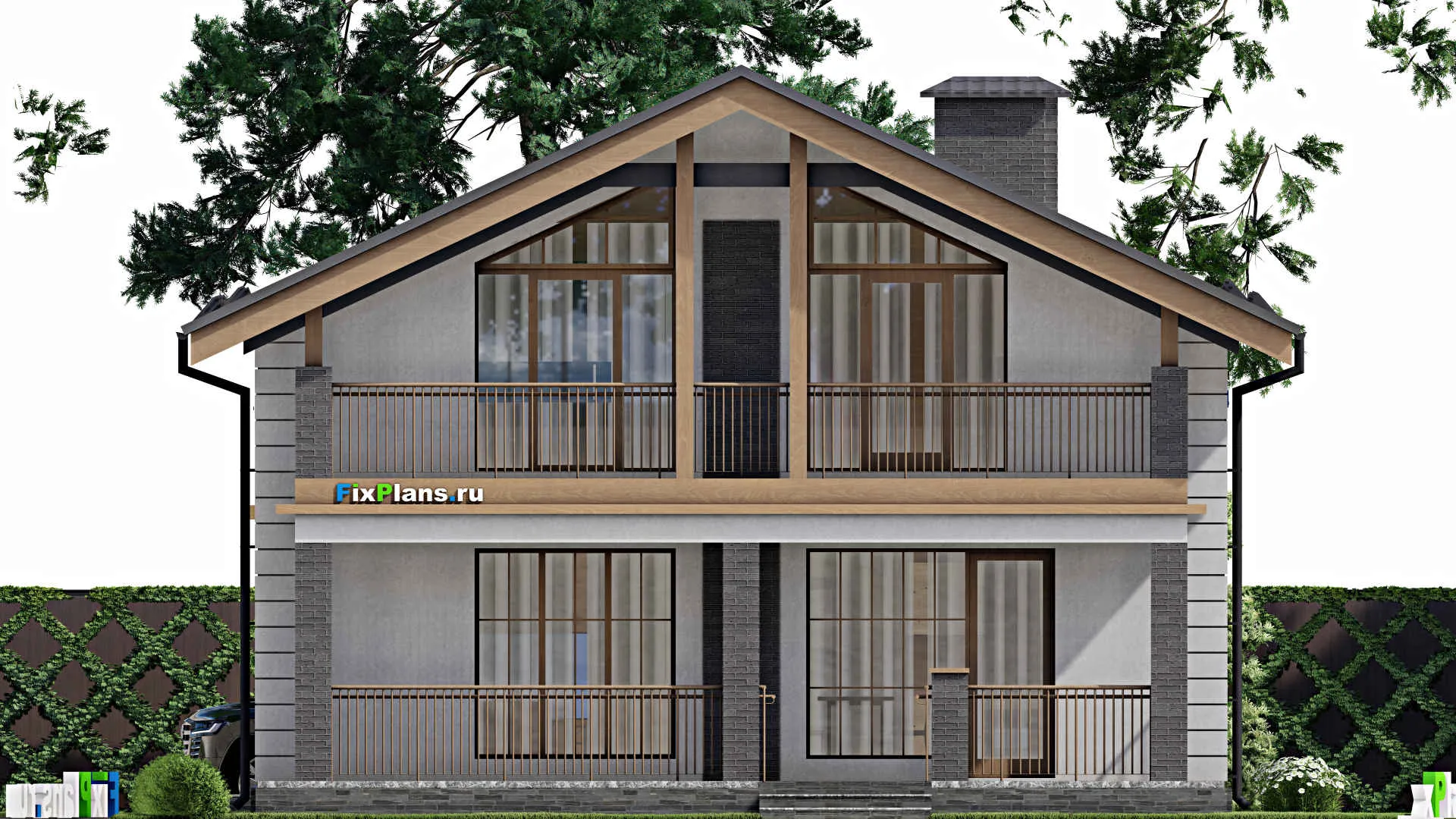 F-9044 - Проект дома с мансардой 11 на 14, площадью 210 м² с террасой, балконом и 4 спальнями