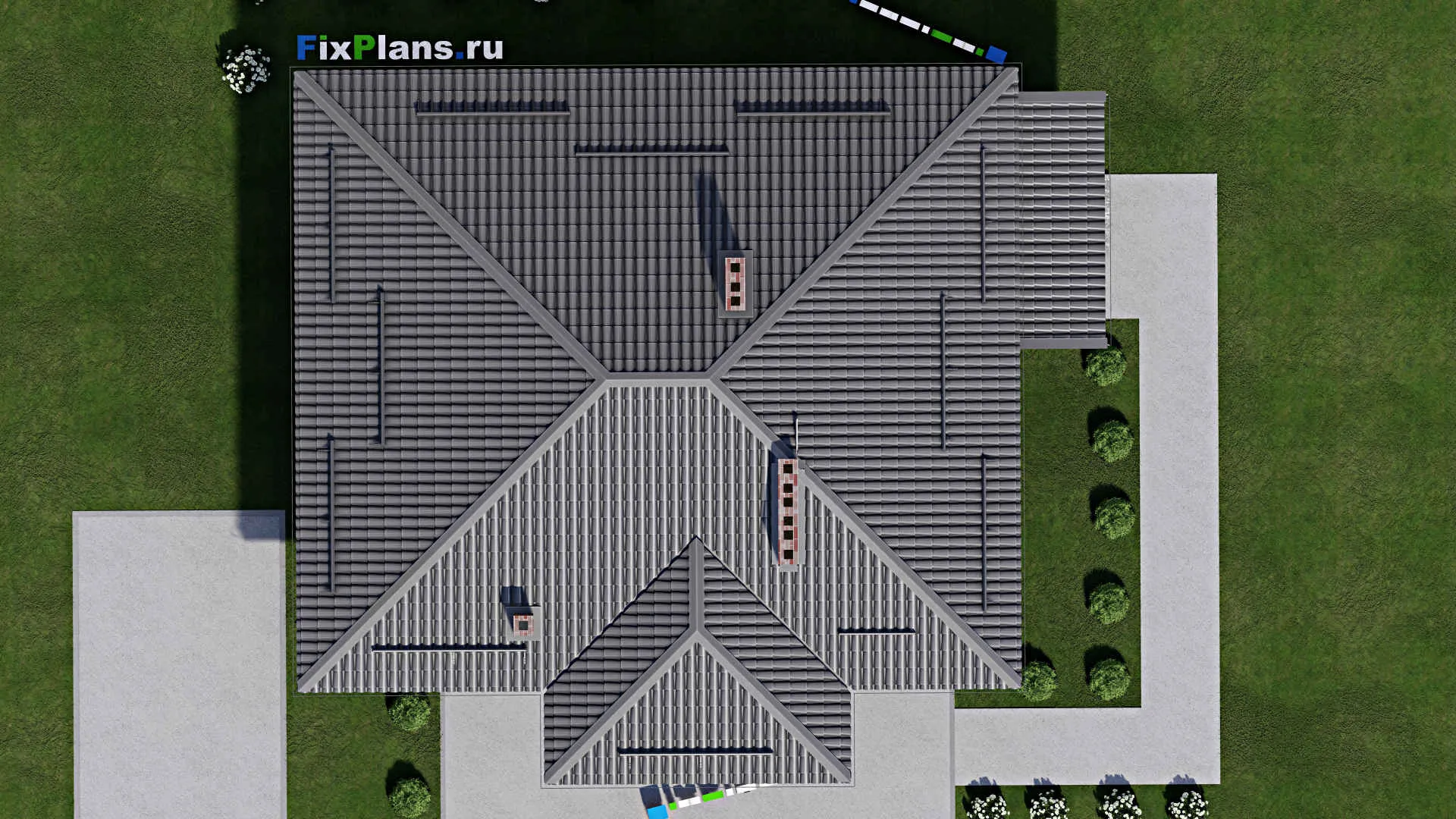 F-1691 - Проект одноэтажного дома 10 на 12, площадью 110 м² с террасой и 4 спальнями