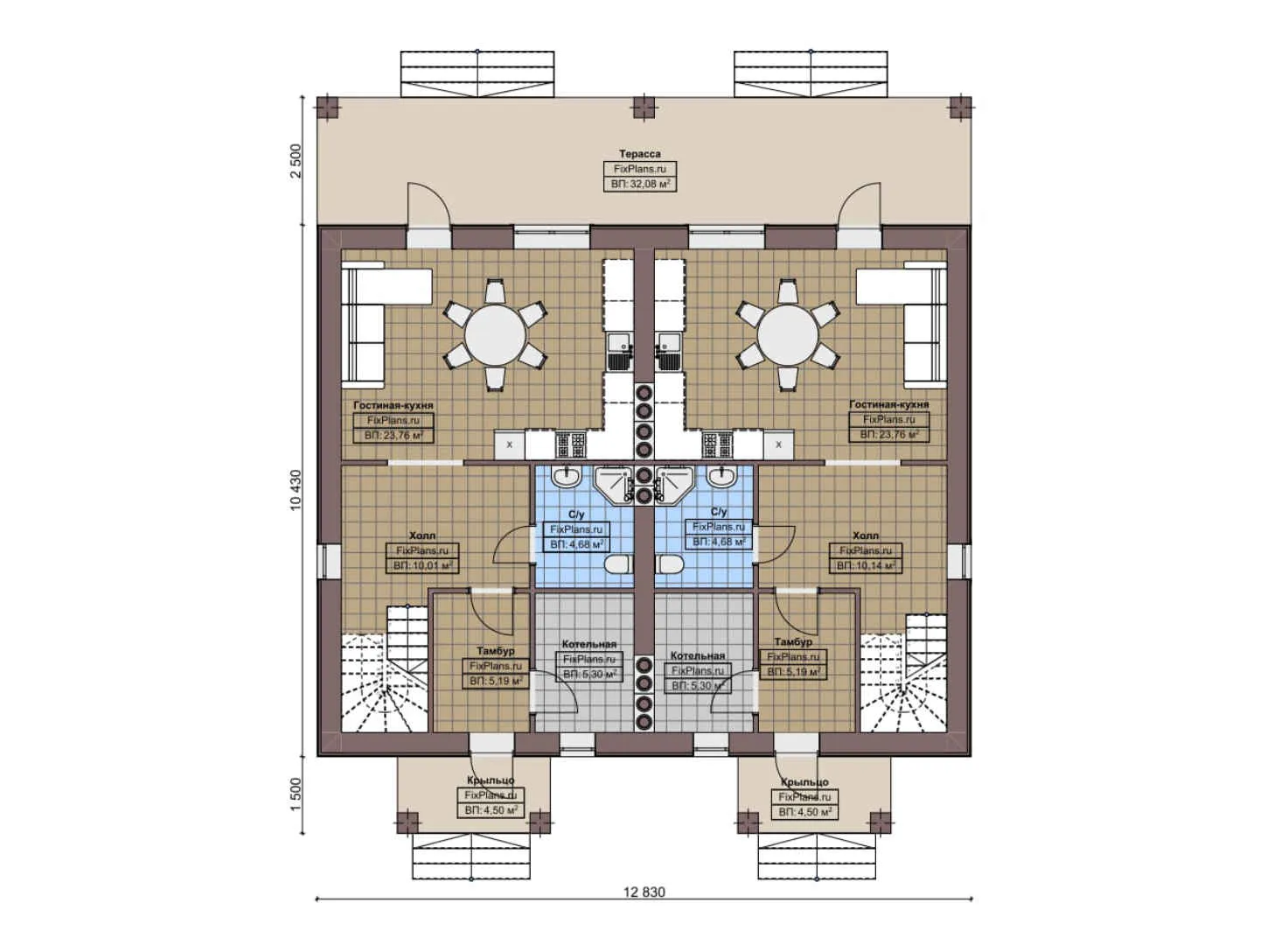 F-4661 - Планы дома с мансардой 11 на 13, площадью 240 м² с террасой и 6 спальнями