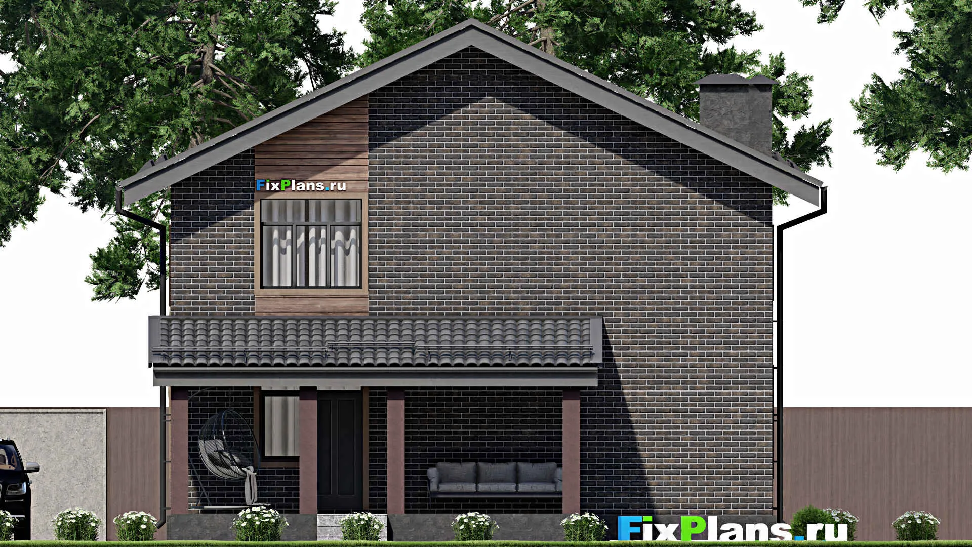 F-4238 - Проект дома с мансардой 11 на 11, площадью 180 м² с террасой и 6 спальнями