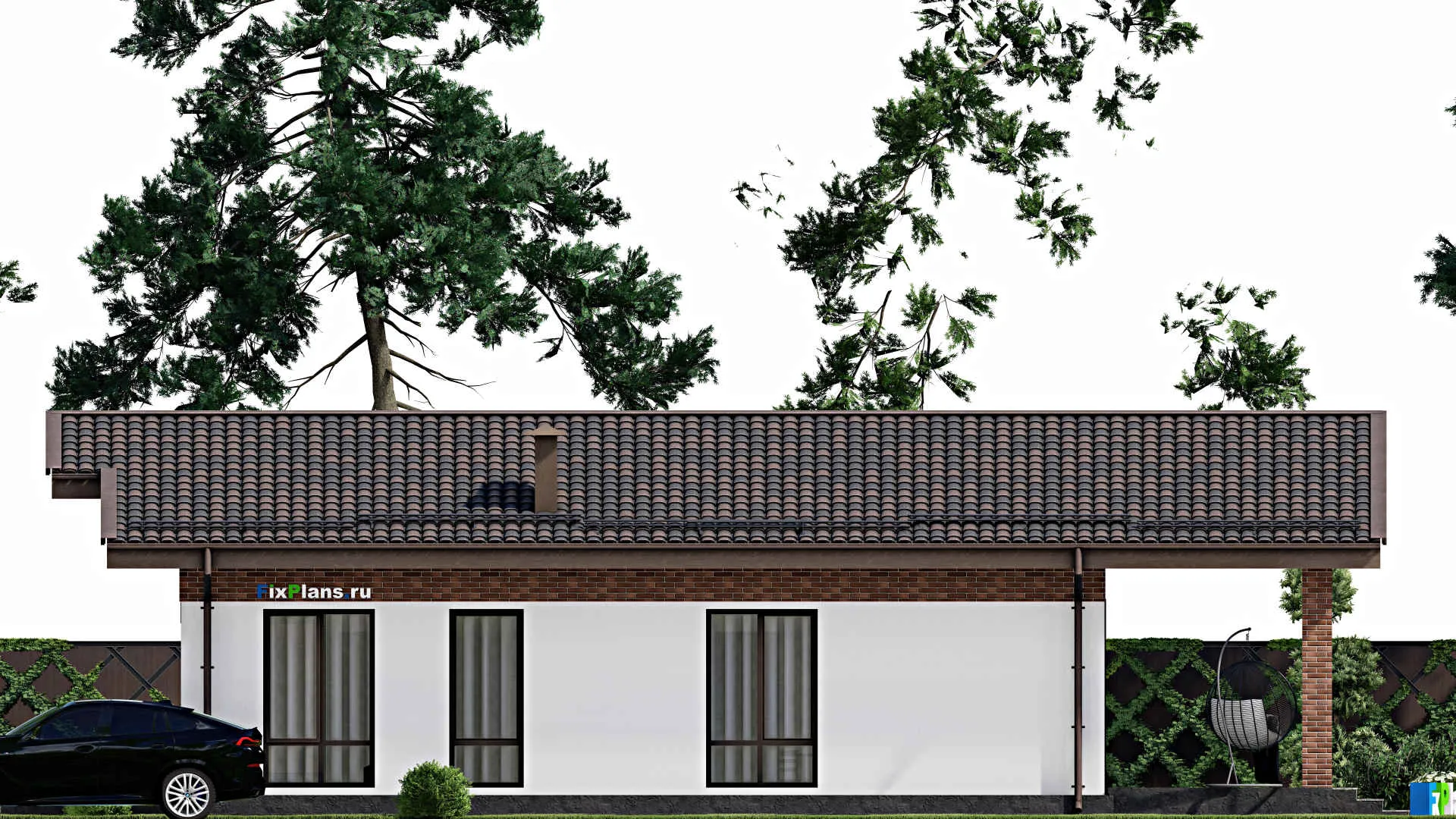 F-6128 - Проект одноэтажного дома 11 на 13, площадью 150 м² с террасой и 3 спальнями