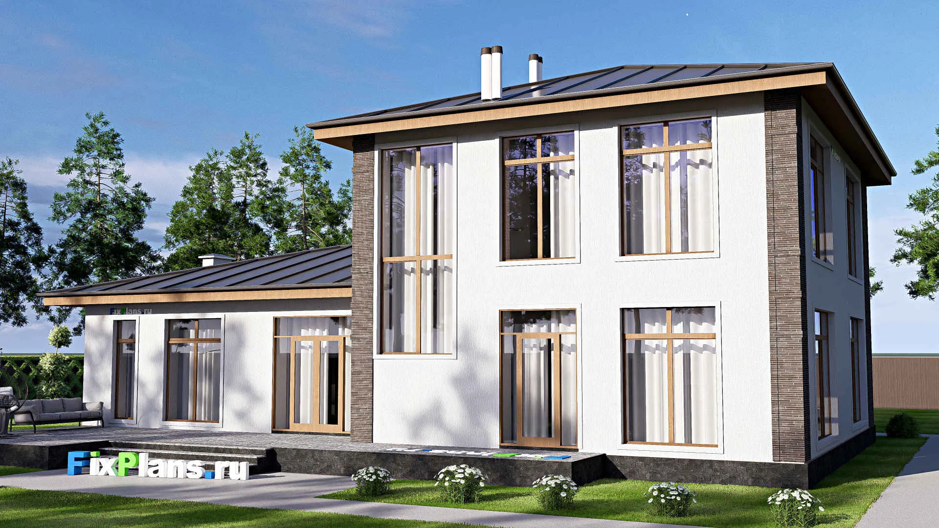 F-19772 - Проект двухэтажного дома 16 на 20, площадью 290 м² с террасой и 3 спальнями