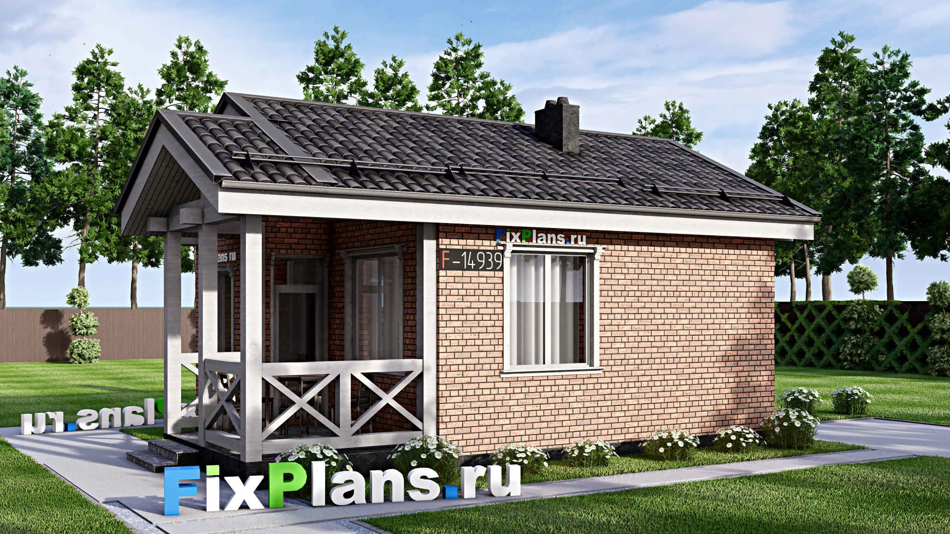 F-14939 - Проект бани 7 на 9, площадью 40 м² с терассой и санузлом