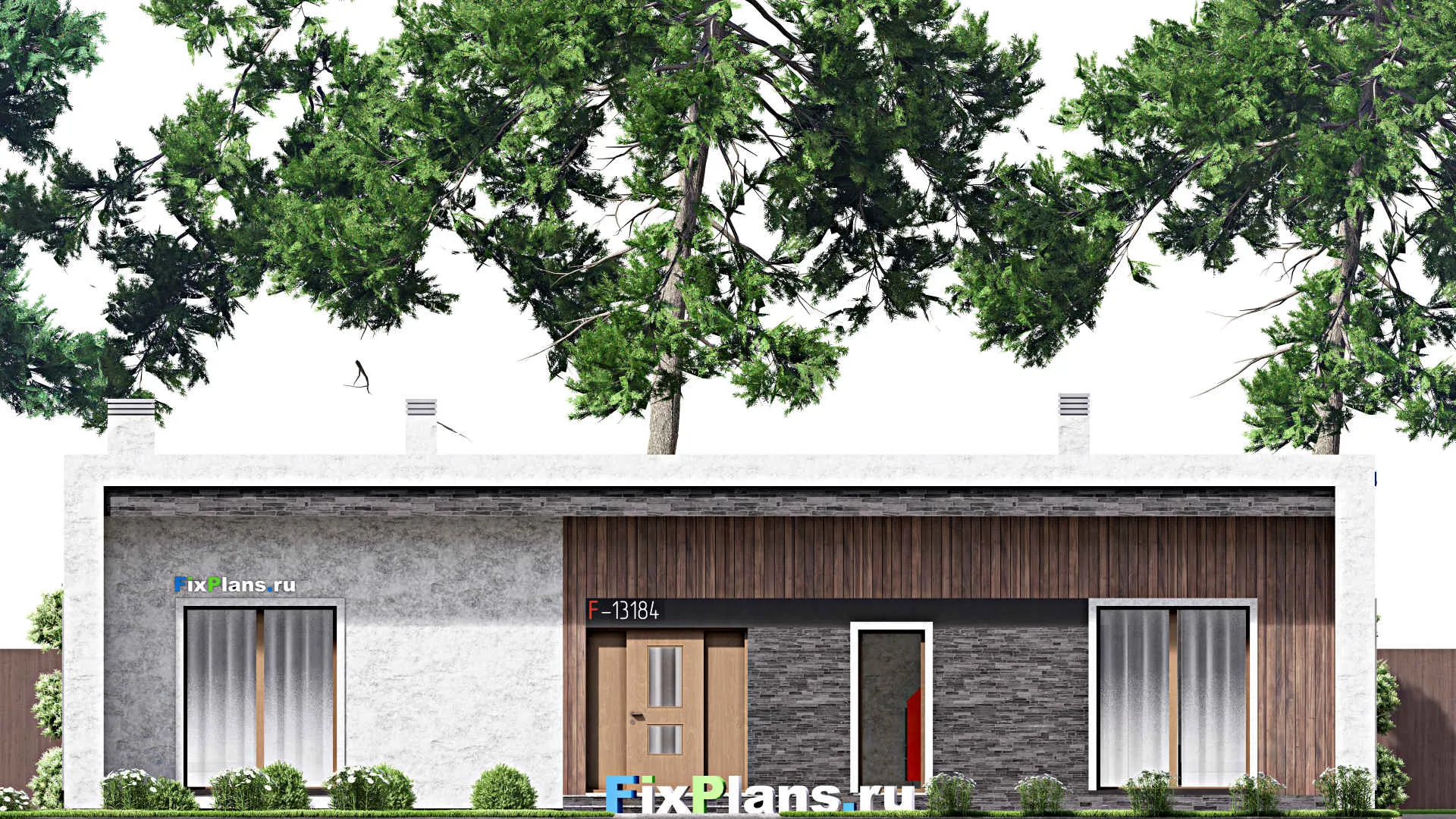 F-13184 - Проект одноэтажного дома 17 на 22, площадью 290 м² с террасой и 4 спальнями