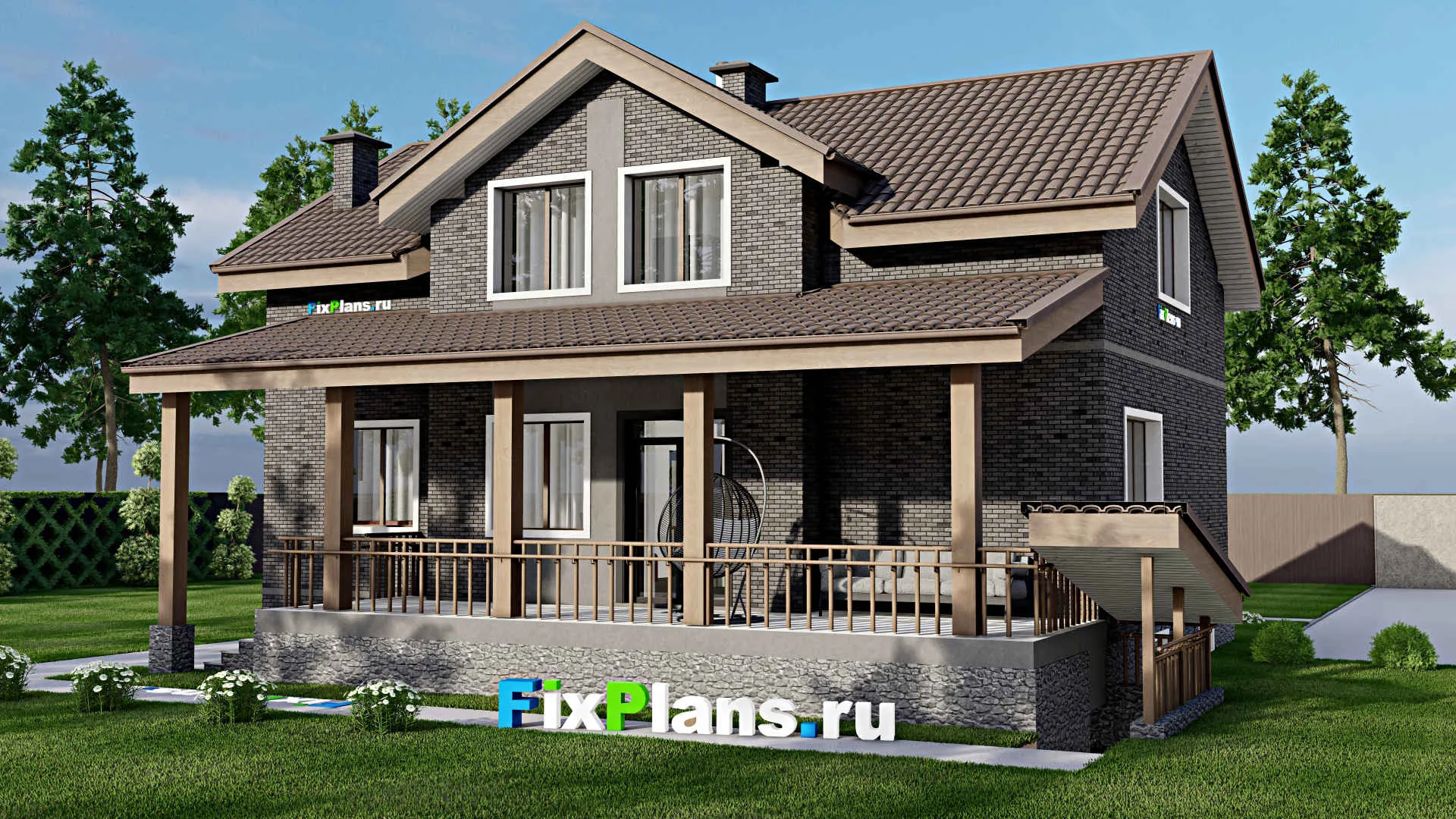 F-10322 - Проект дома с мансардой 13 на 14, площадью 270 м² с цокольным этажом и 4 спальнями