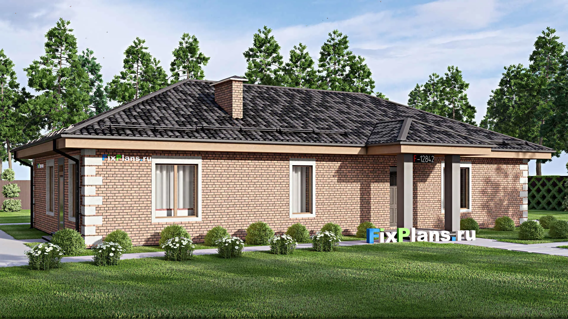 F-12842 - Проект одноэтажного дома 13 на 20, площадью 170 м² с 5 спальнями