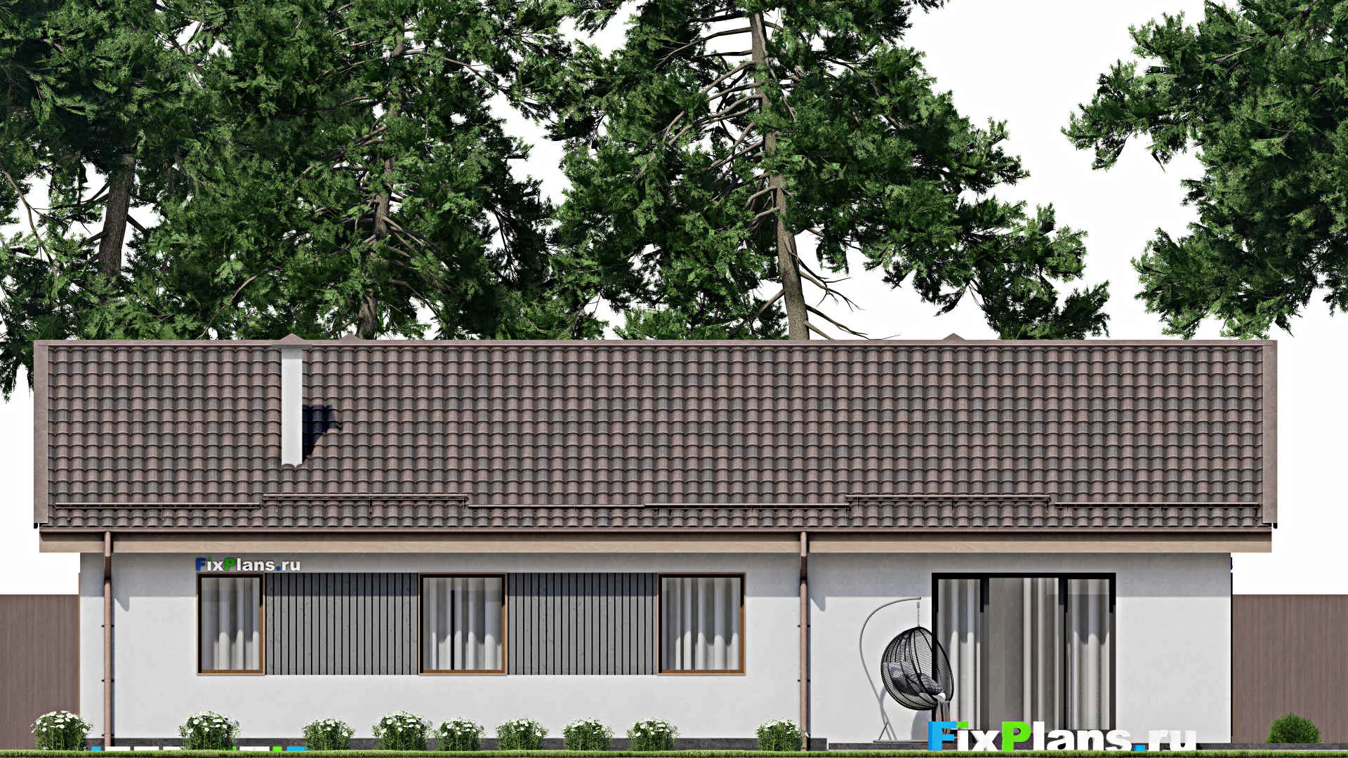 F-4490 - Проект одноэтажного дома 8 на 17, площадью 150 м² с террасой и 3 спальнями