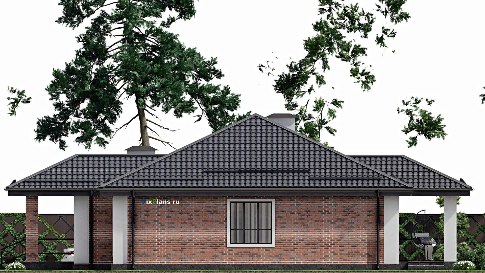 F-3194 - Проект одноэтажного дома 13 на 14, площадью 140 м² с террасой и 3 спальнями