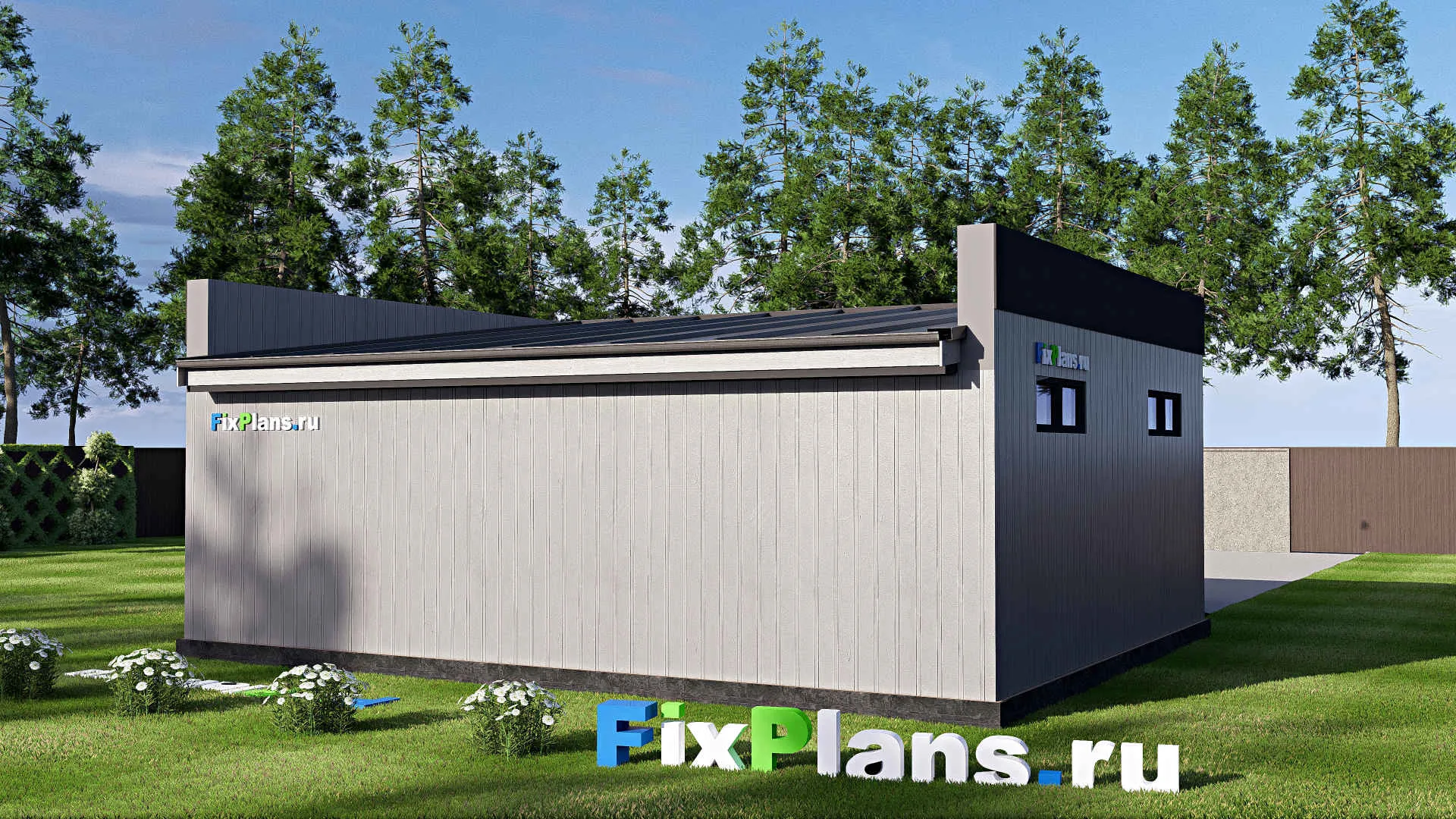 F-19952 - Проект гаража из газобетона 9 на 10, площадью 60 м² на 2 машиноместа