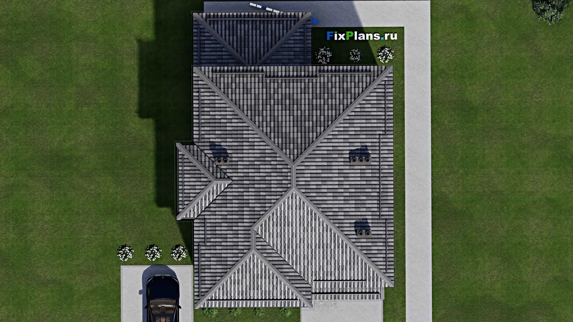 F-5714 - Проект двухэтажного дома 12 на 16, площадью 200 м² с террасой и 4 спальнями