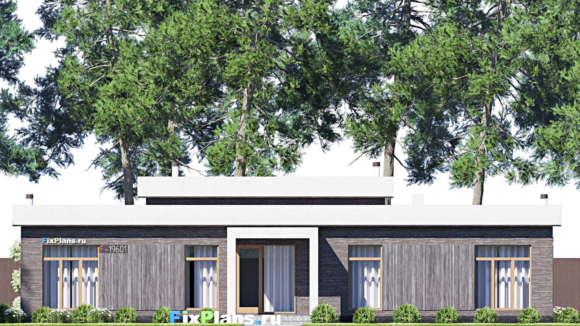 F-19601 - Проект одноэтажного дома 18 на 19, площадью 220 м² с террасой и 4 спальнями