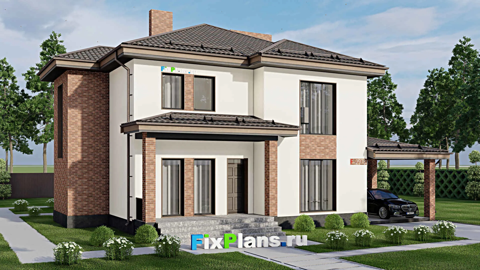 F-2978 - Проект двухэтажного дома 13 на 17, площадью 270 м² с террасой, балконом и 3 спальнями