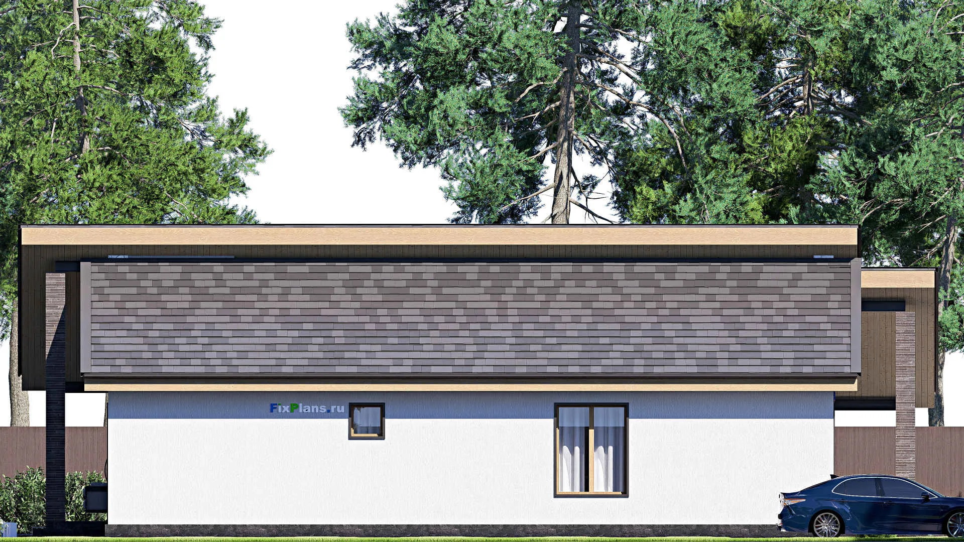 F-19457 - Проект одноэтажного дома 11 на 18, площадью 140 м² с террасой и 2 спальнями