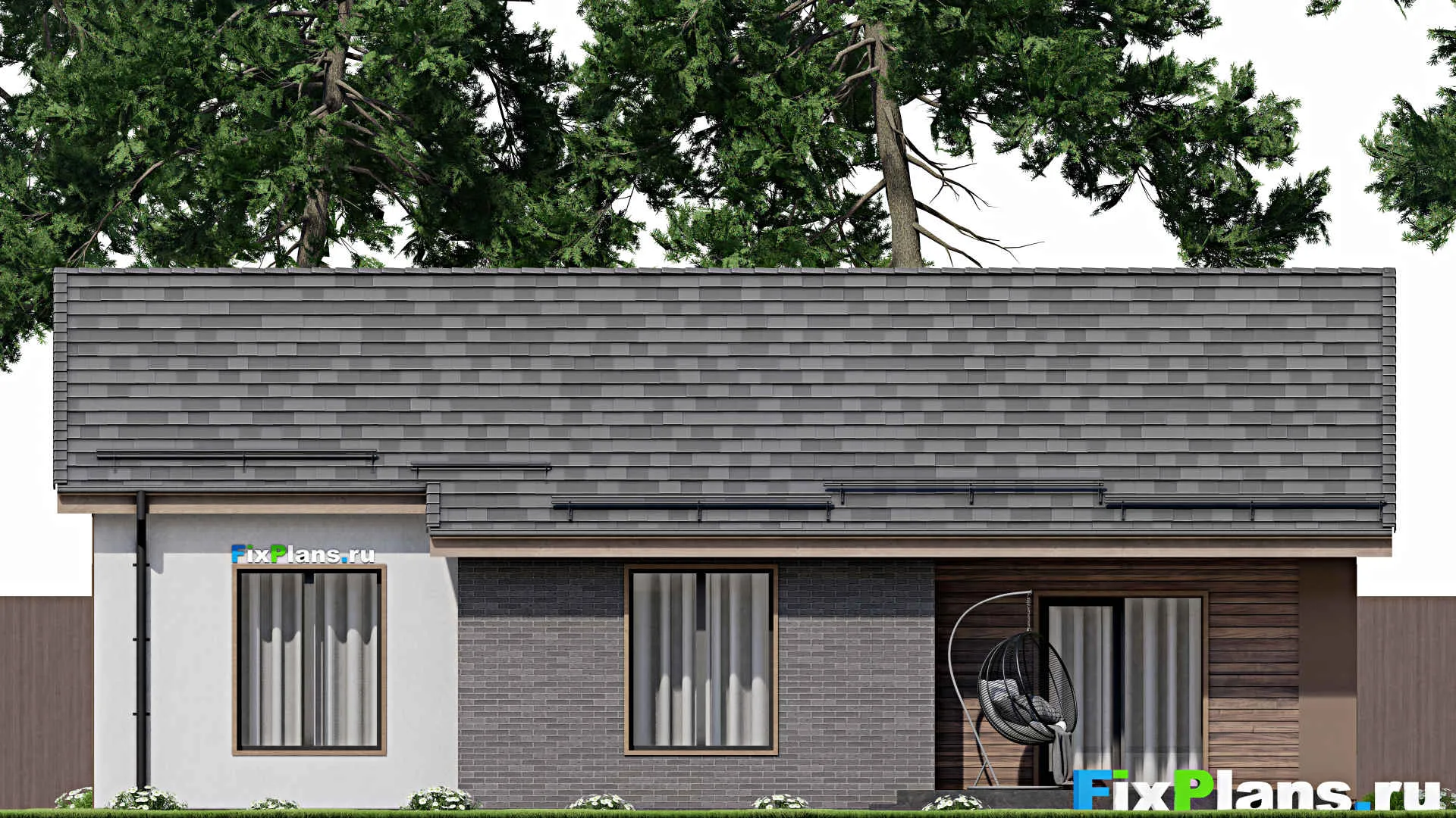 F-7262 - Проект одноэтажного дома 12 на 14, площадью 110 м² с террасой и 3 спальнями