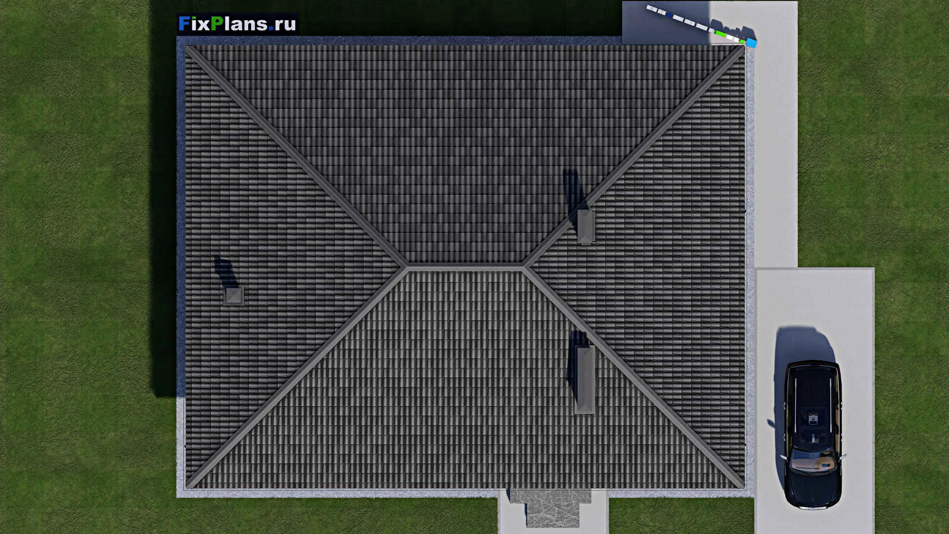 F-1223 - Проект одноэтажного дома 14 на 18, площадью 200 м² с баней и 4 спальнями