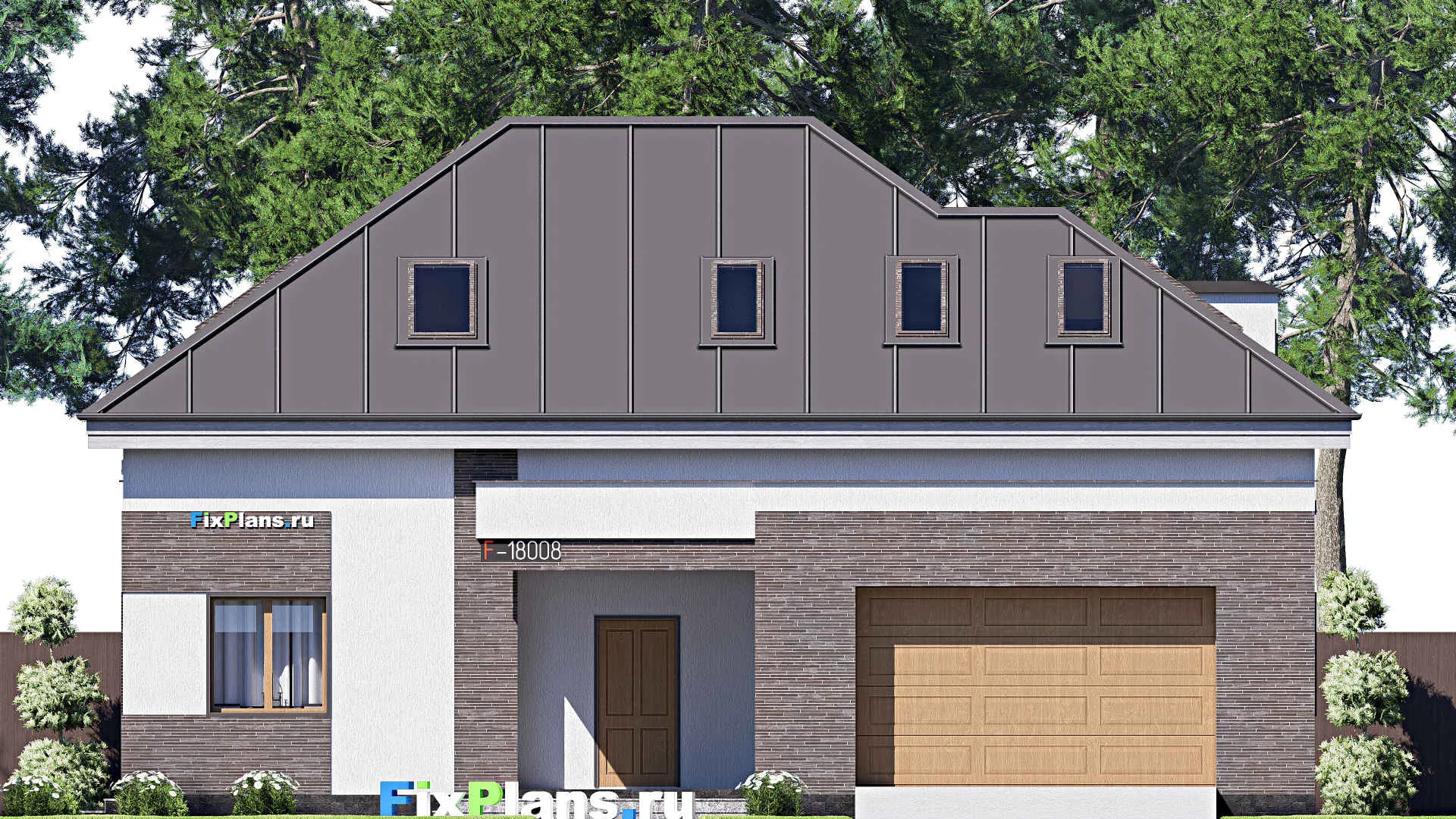 F-18008 - Проект дома с мансардой 15 на 23, площадью 330 м² с террасой, гаражом на 2 машины и 4 спальнями