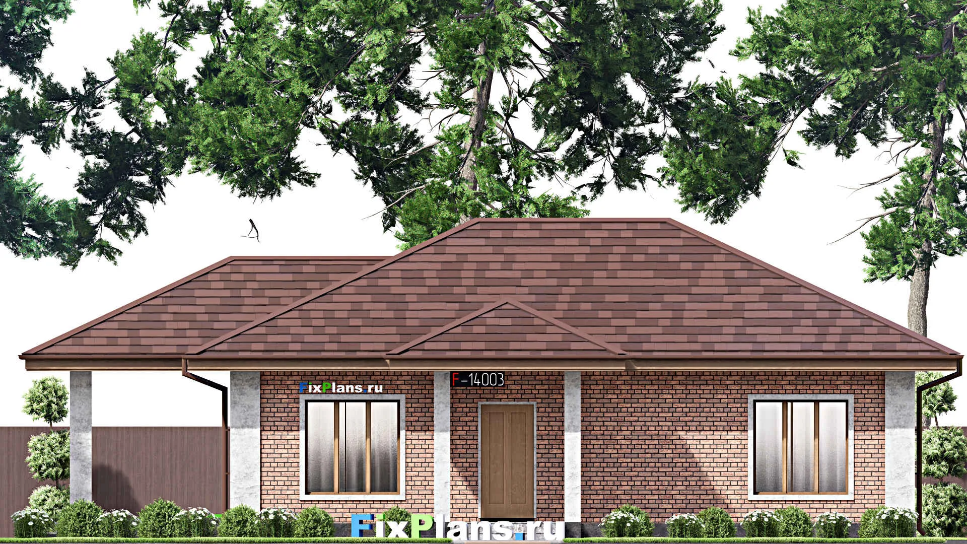 F-14003 - Проект одноэтажного дома 11 на 16, площадью 120 м² с террасой и 3 спальнями