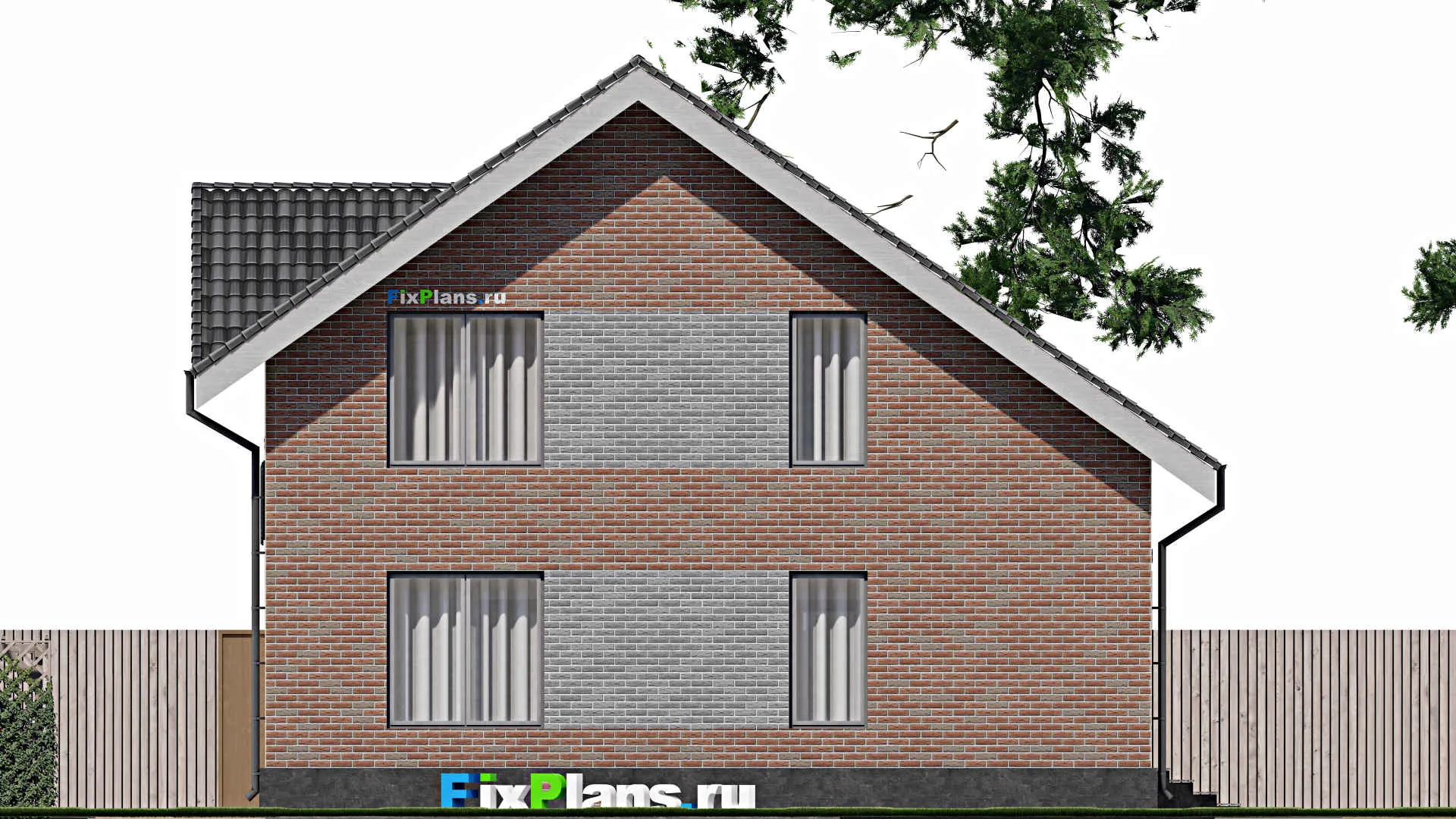 F-1880 - Проект дома с мансардой 12 на 12, площадью 210 м² с террасой и 4 спальнями