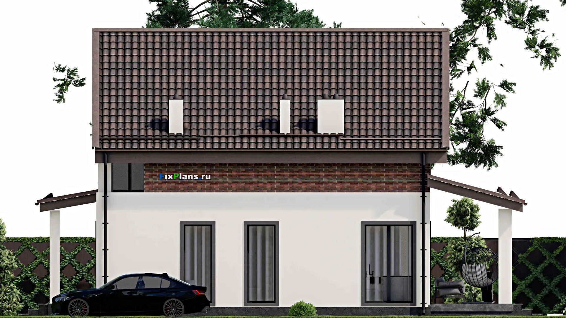 F-4706 - Проект дома с мансардой 9 на 10, площадью 150 м² с террасой, балконом и 3 спальнями