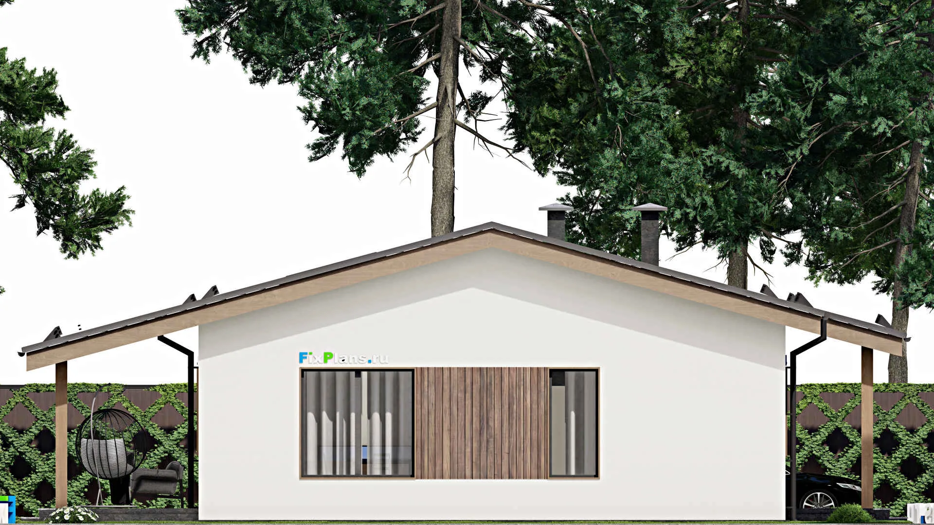 F-5930 - Проект одноэтажного дома 11 на 16, площадью 150 м² с террасой и 3 спальнями
