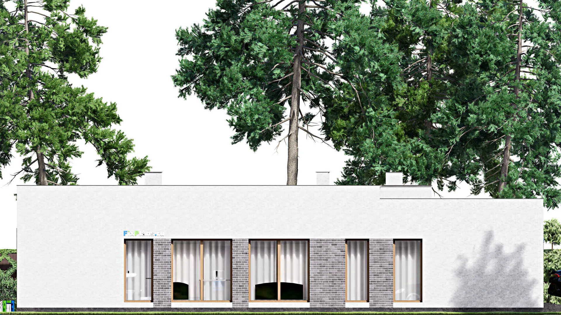 F-16055 - Проект одноэтажного дома 14 на 20, площадью 190 м² с террасой, гаражом на 1 машину и 3 спальнями