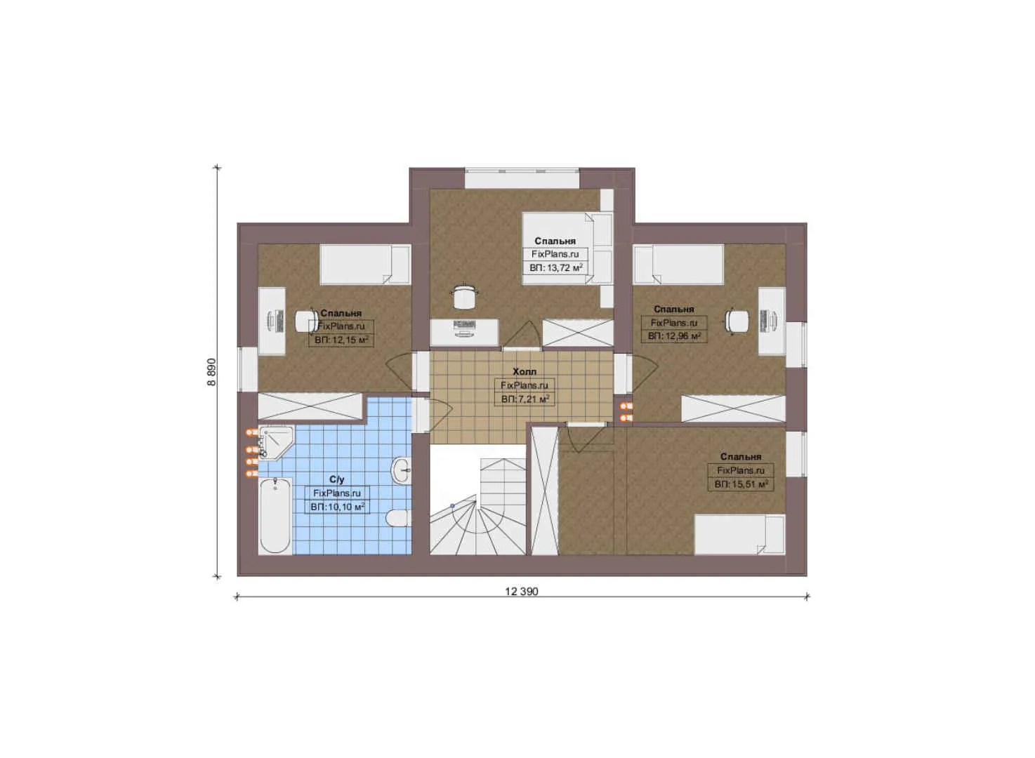 F-15956 - Планы дома с мансардой 13 на 20, площадью 240 м² с террасой, гаражом на 2 машины и 4 спальнями