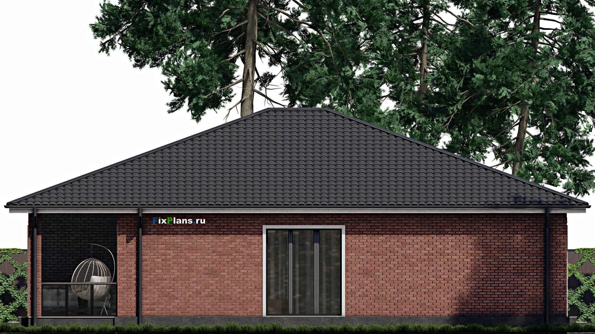 F-0602 - Проект одноэтажного дома 14 на 16, площадью 180 м² с террасой, гаражом на 1 машину и 3 спальнями