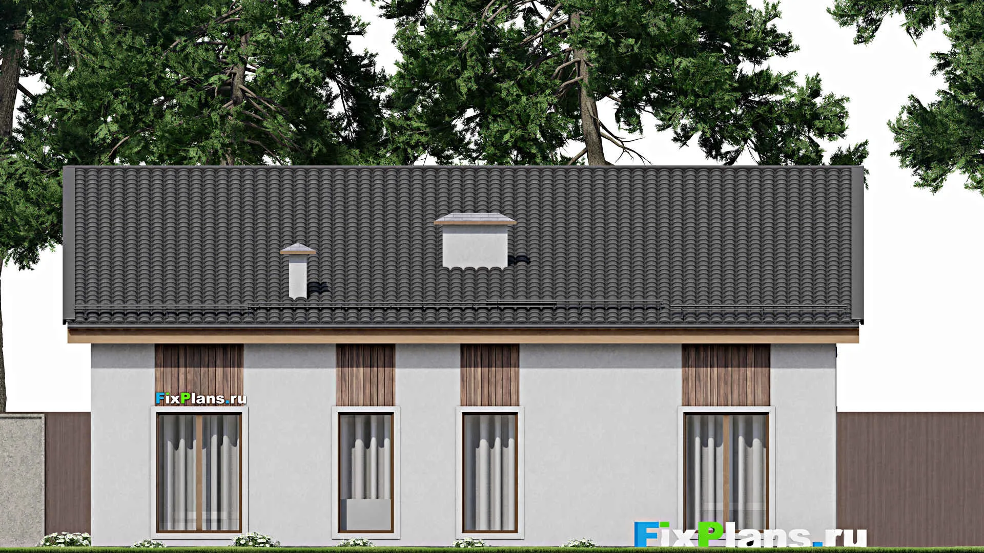 F-10115 - Проект одноэтажного дома 11 на 13, площадью 120 м² с террасой и 4 спальнями