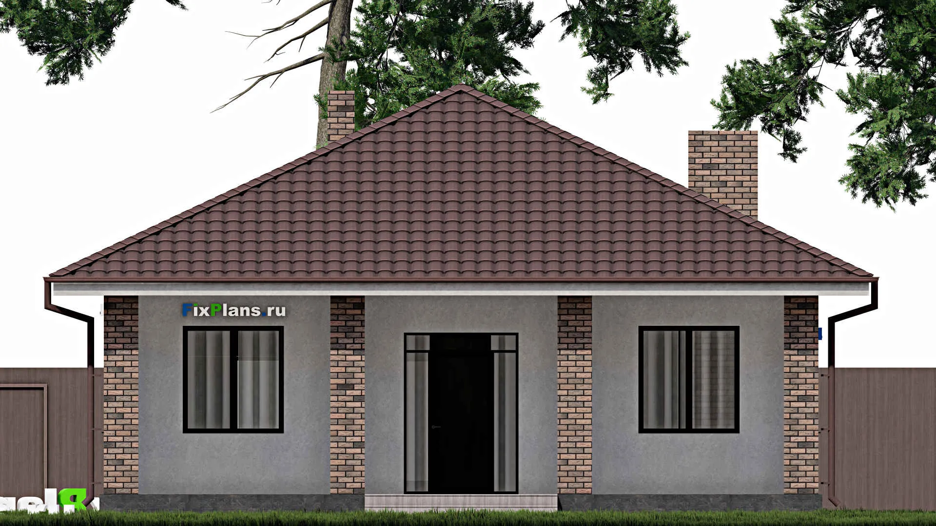 F-0422 - План одноэтажного дома 11 на 12, площадью 130 м² с террасой и 2 спальнями