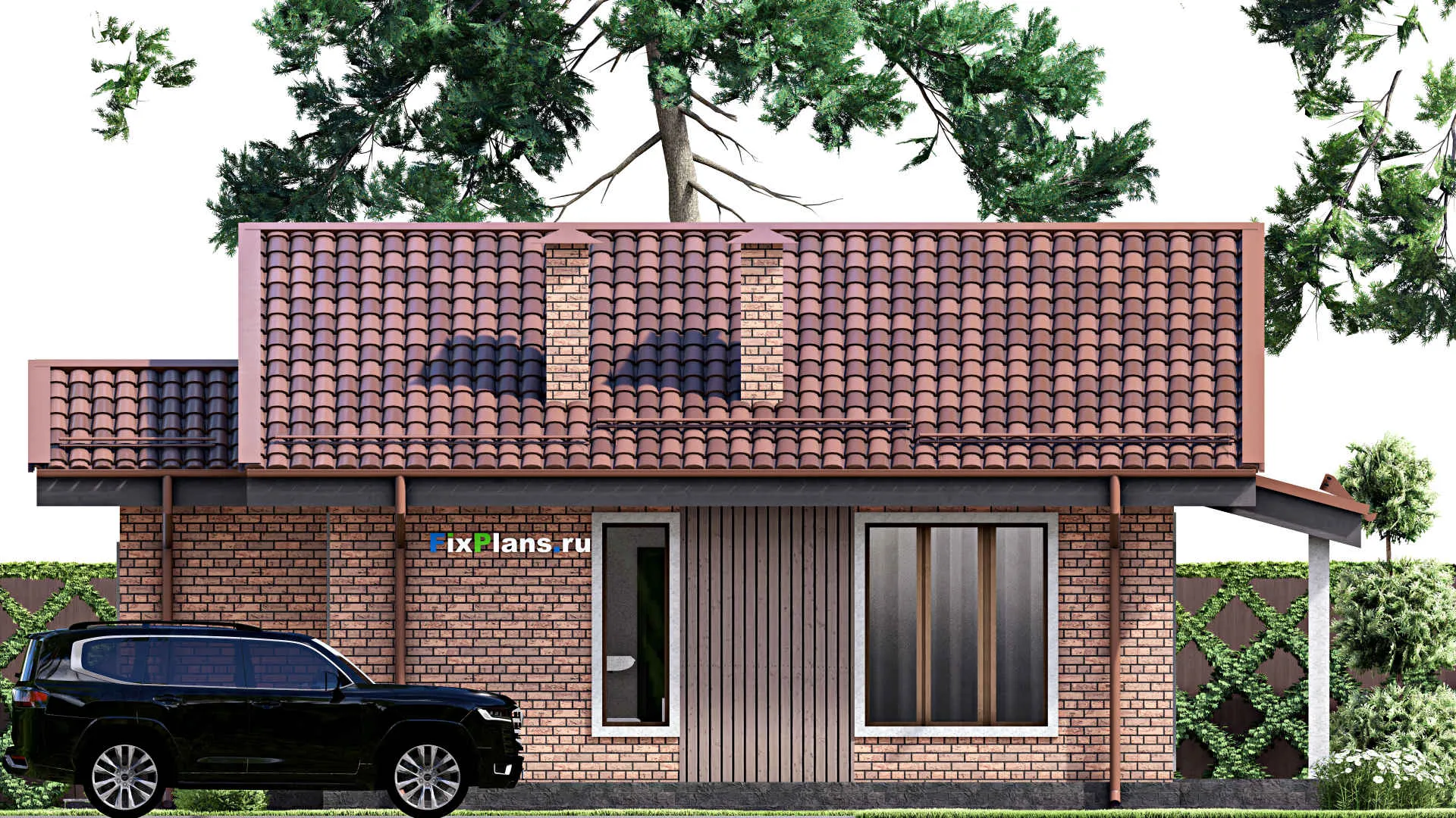 F-13310 - Проект одноэтажного дома 9 на 12, площадью 60 м² с террасой и 2 спальнями