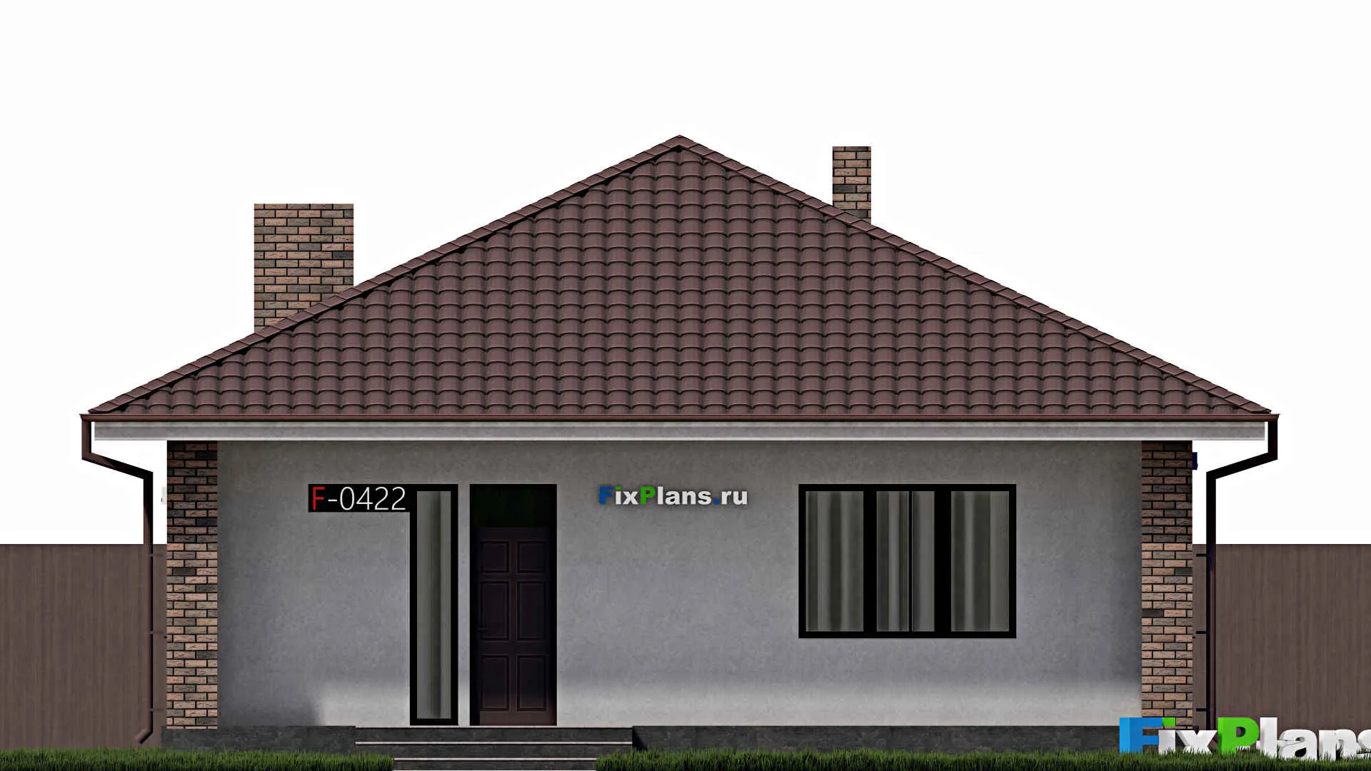 F-0422 - План одноэтажного дома 11 на 12, площадью 130 м² с террасой и 2 спальнями