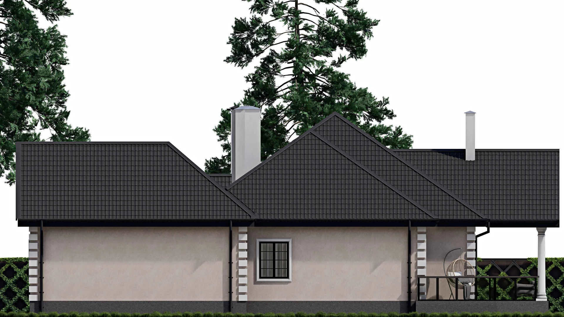 F-0179 - План одноэтажного дома 18 на 21, площадью 280 м² с террасой, гаражом на 2 машины и 1 спальнями