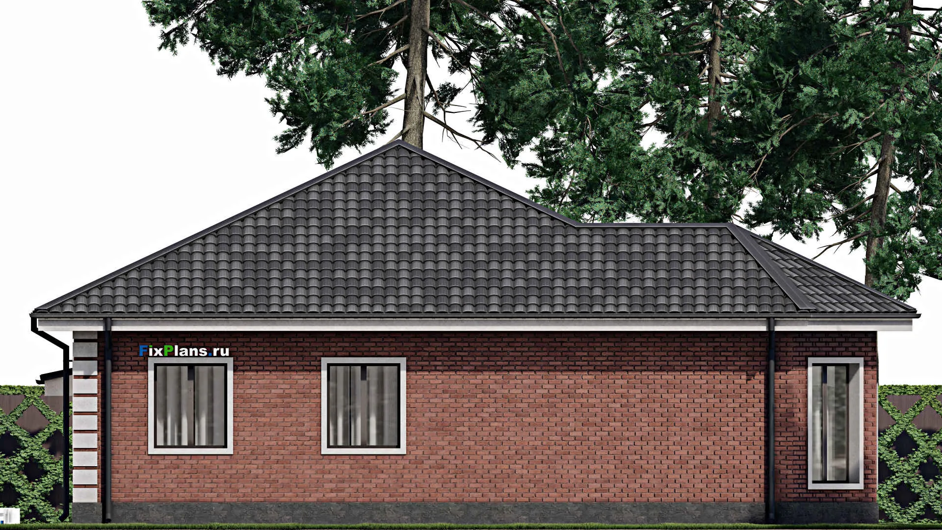 F-1817 - Проект одноэтажного дома 14 на 15, площадью 130 м² с гаражом на 1 машину и 3 спальнями