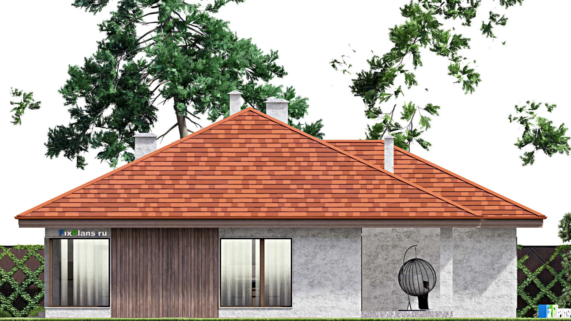 F-14228 - Проект одноэтажного дома 16 на 19, площадью 220 м² с террасой, баней и 3 спальнями
