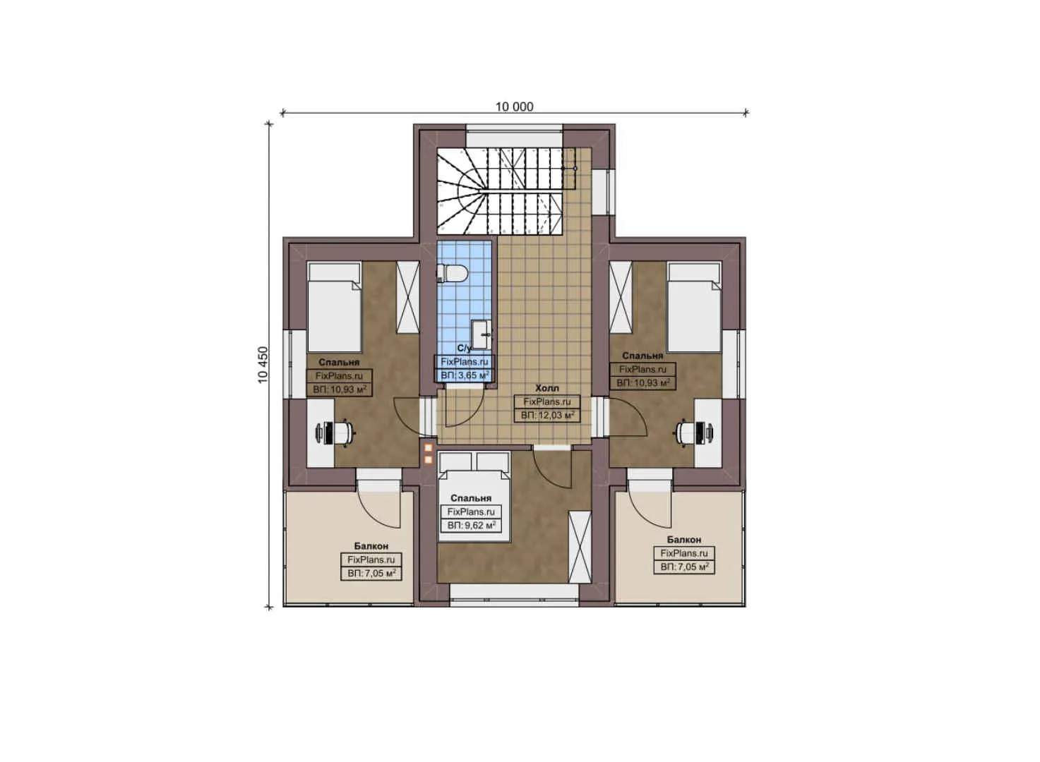 F-6326 - Планы дома с мансардой 10 на 11, площадью 180 м² с балконом, цокольным этажом и 4 спальнями