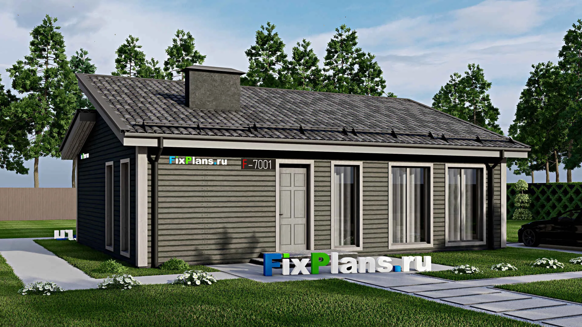 F-7001 - Проект одноэтажного дома 10 на 12, площадью 90 м² с 3 спальнями