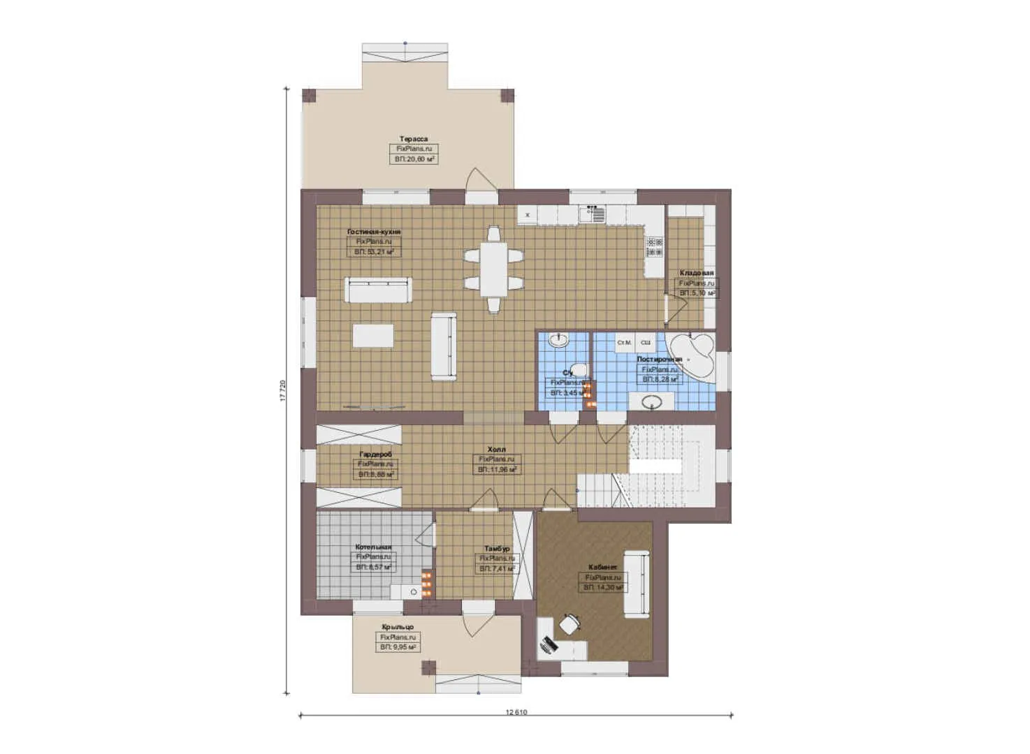 F-13859 - Планы двухэтажного дома 13 на 18, площадью 290 м² с террасой, балконом и 4 спальнями