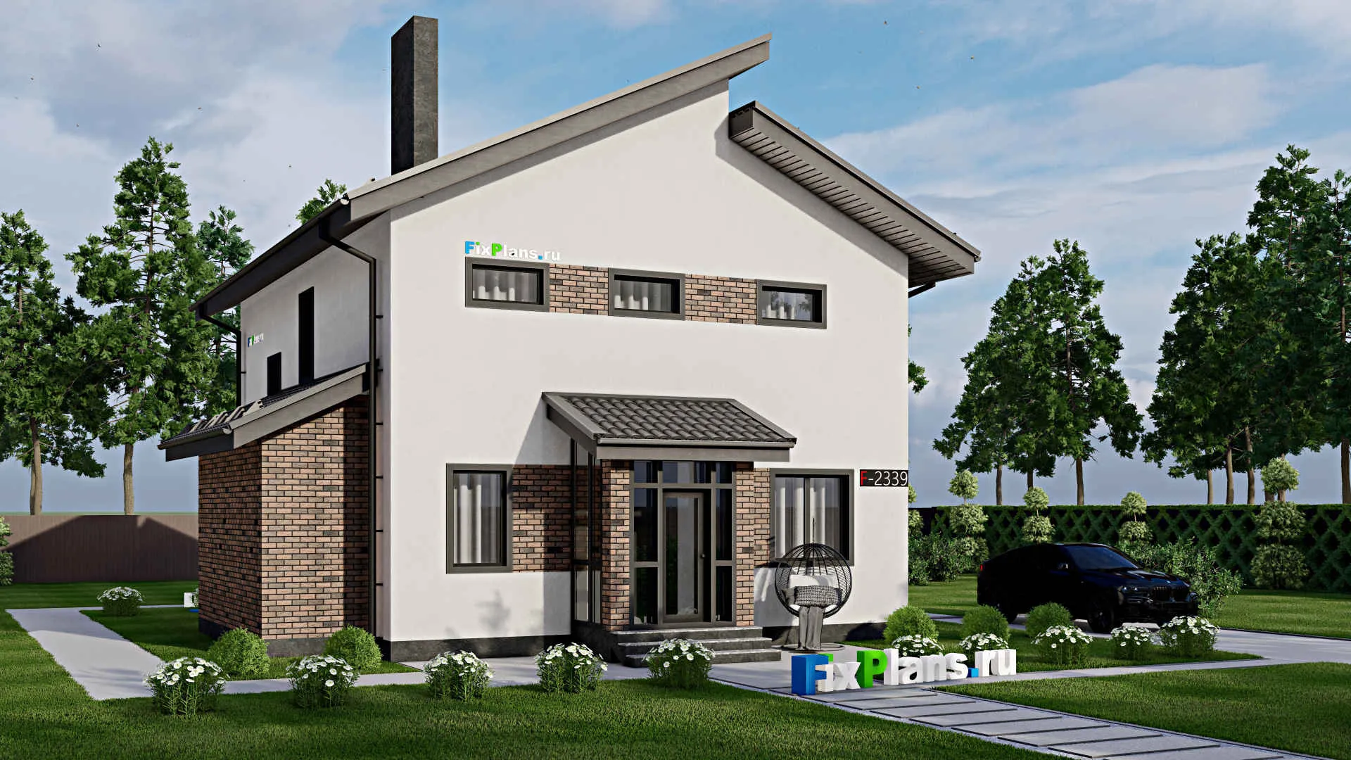 F-2339 - Проект двухэтажного дома 11 на 12, площадью 150 м² с баней и 4 спальнями