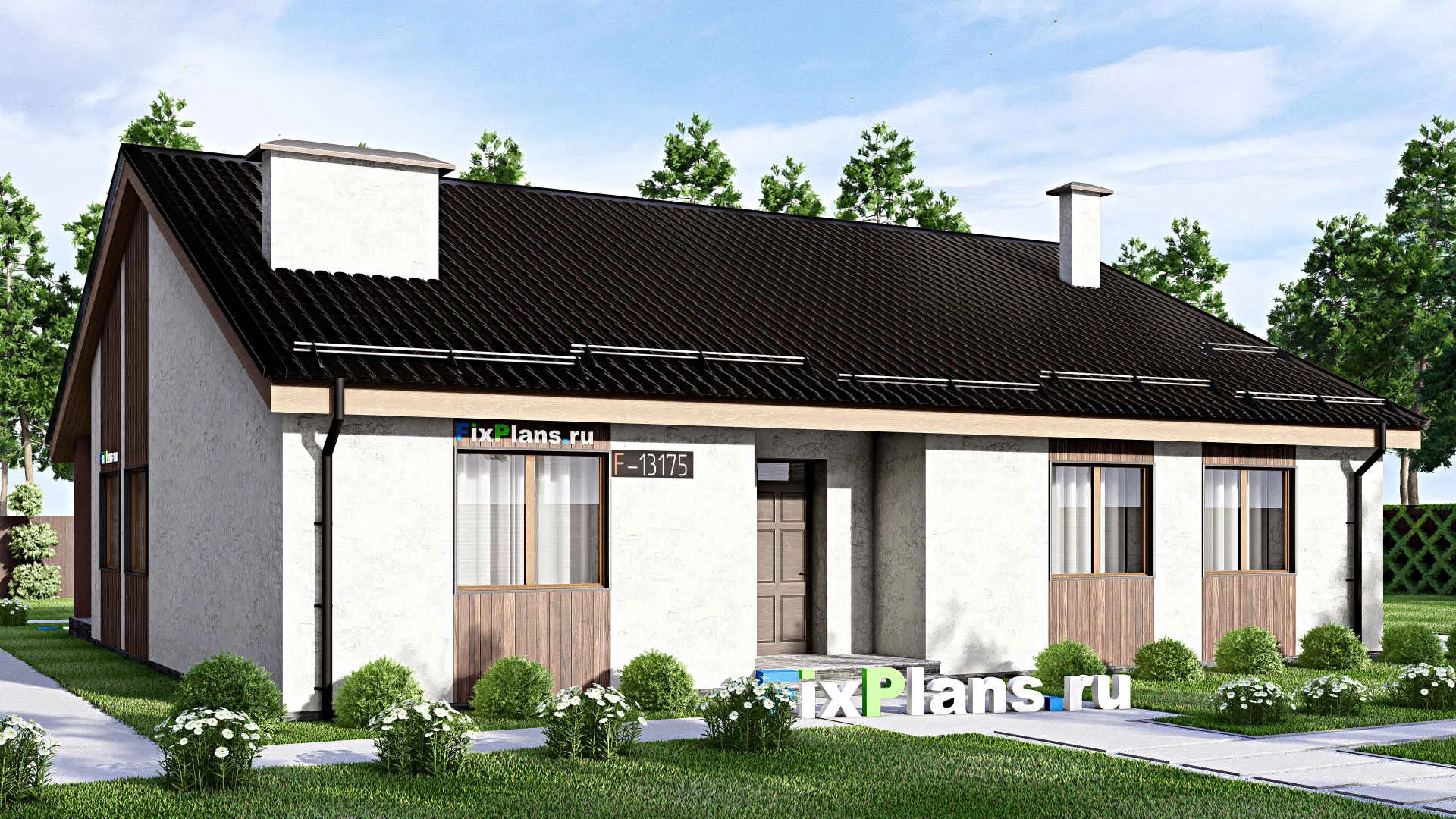 F-13175 - Проект одноэтажного дома 15 на 16, площадью 190 м² с террасой и 3 спальнями