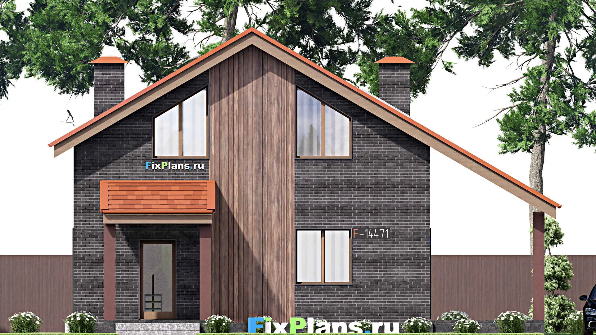 F-14471 - Проект одноэтажного дома 13 на 14, площадью 200 м² с террасой и 5 спальнями