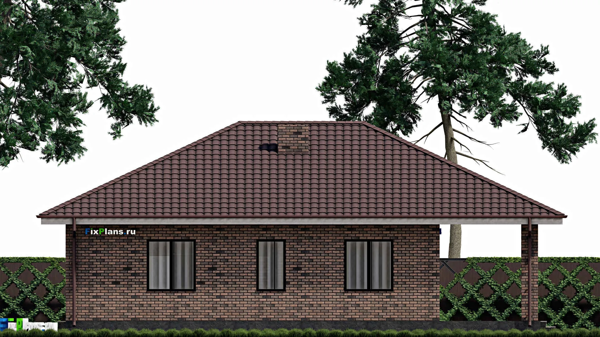 F-0422 - План одноэтажного дома 11 на 12, площадью 130 м² с террасой и 2 спальнями