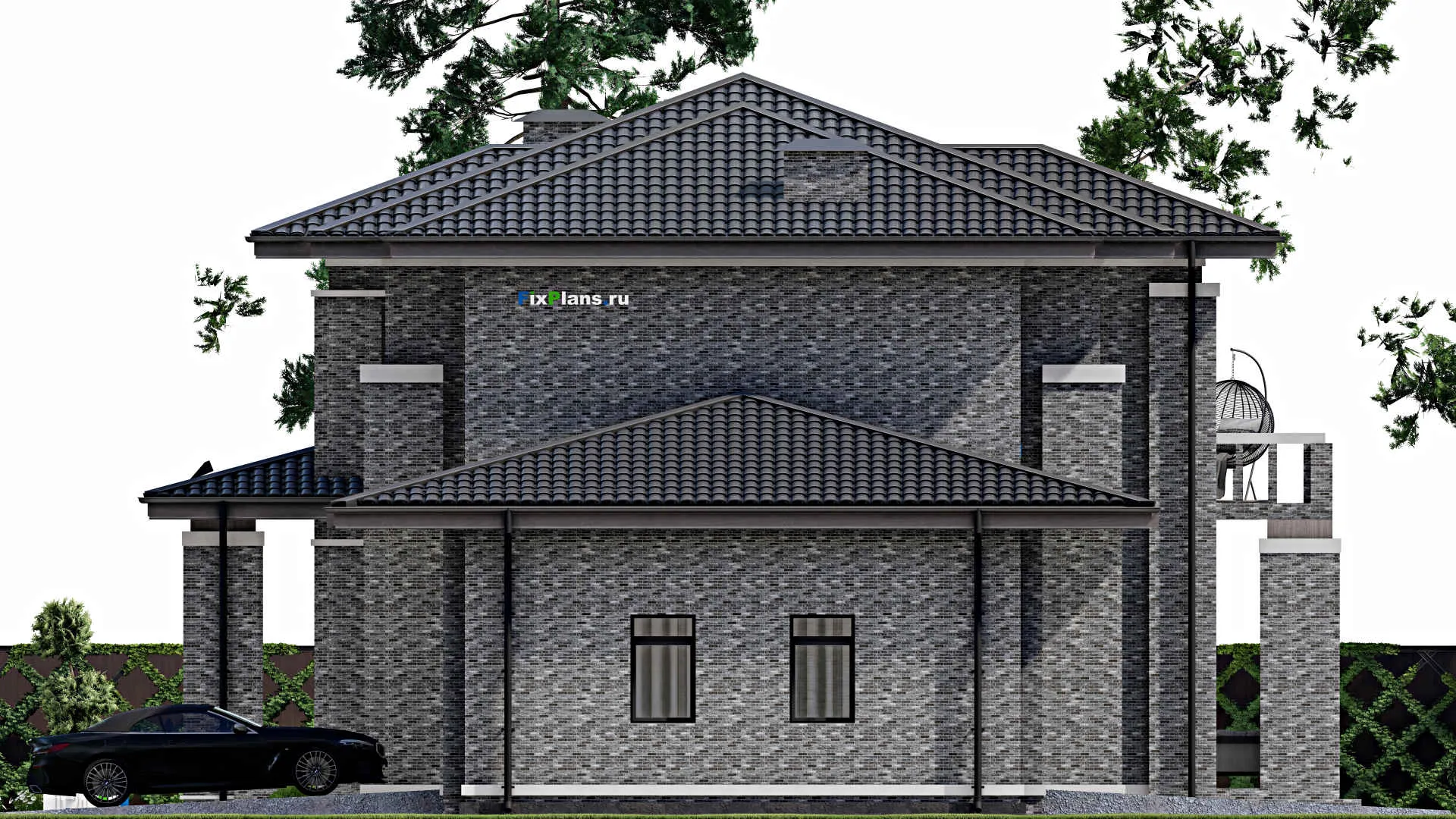 F-4436 - Проект двухэтажного дома 16 на 23, площадью 320 м² с террасой, балконом, гаражом на 1 машину и 4 спальнями