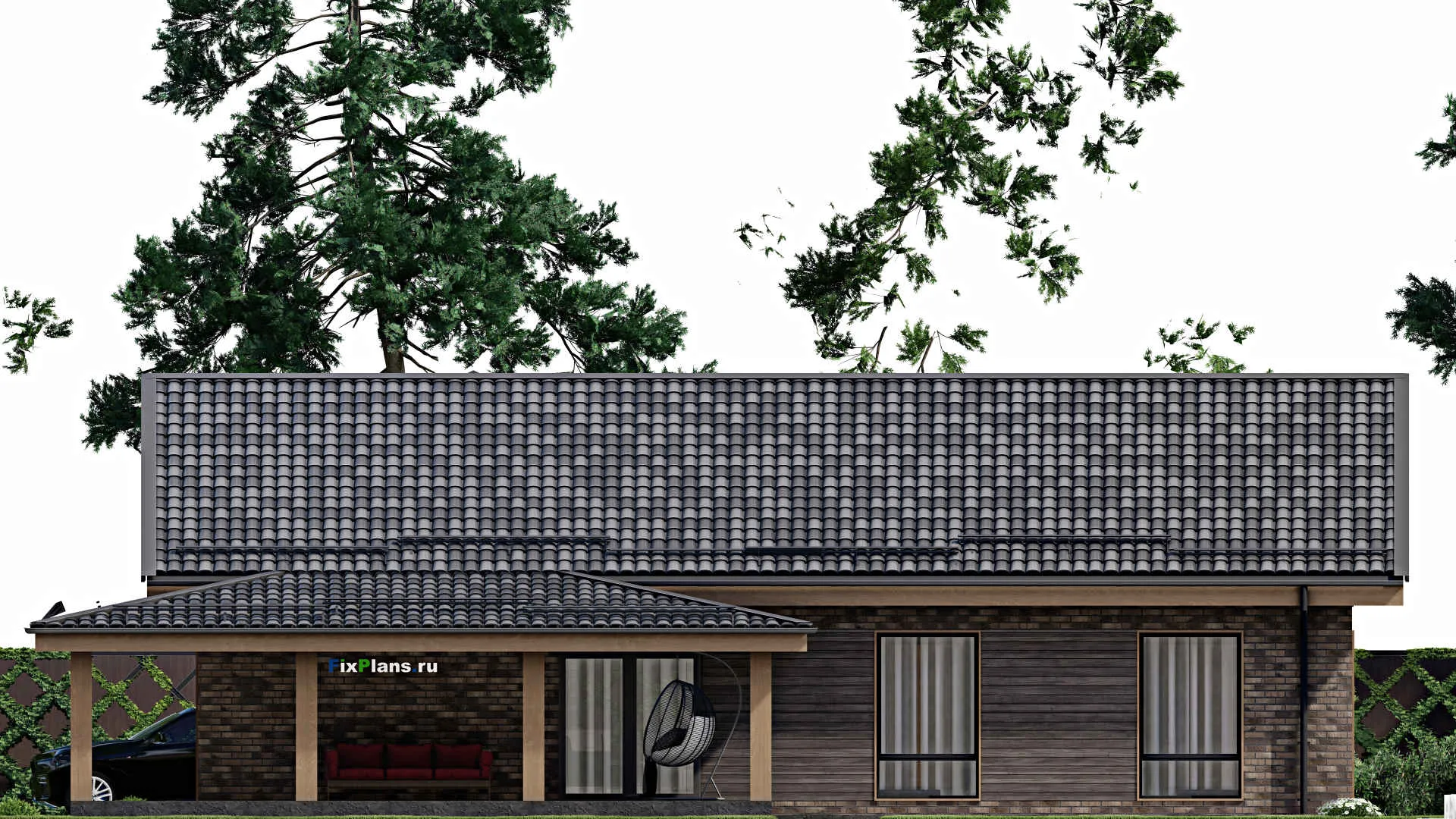 F-5102 - Проект одноэтажного дома 11 на 17, площадью 180 м² с террасой и 3 спальнями