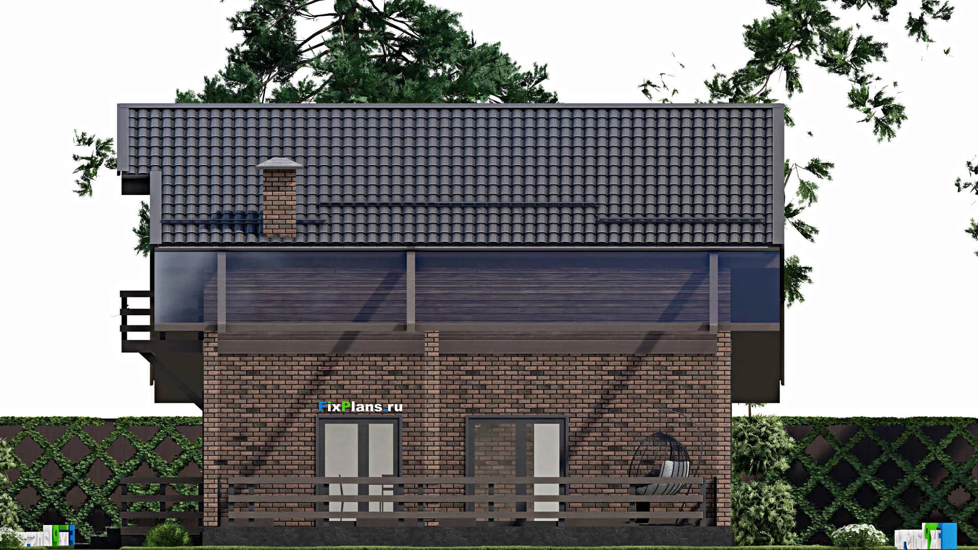 F-3950 - Проект дома с мансардой 10 на 11, площадью 140 м² с террасой, балконом, навесом для машины и 3 спальнями