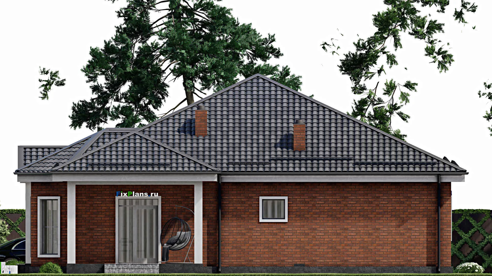 F-7316 - Проект одноэтажного дома 15 на 16, площадью 190 м² с террасой и 4 спальнями