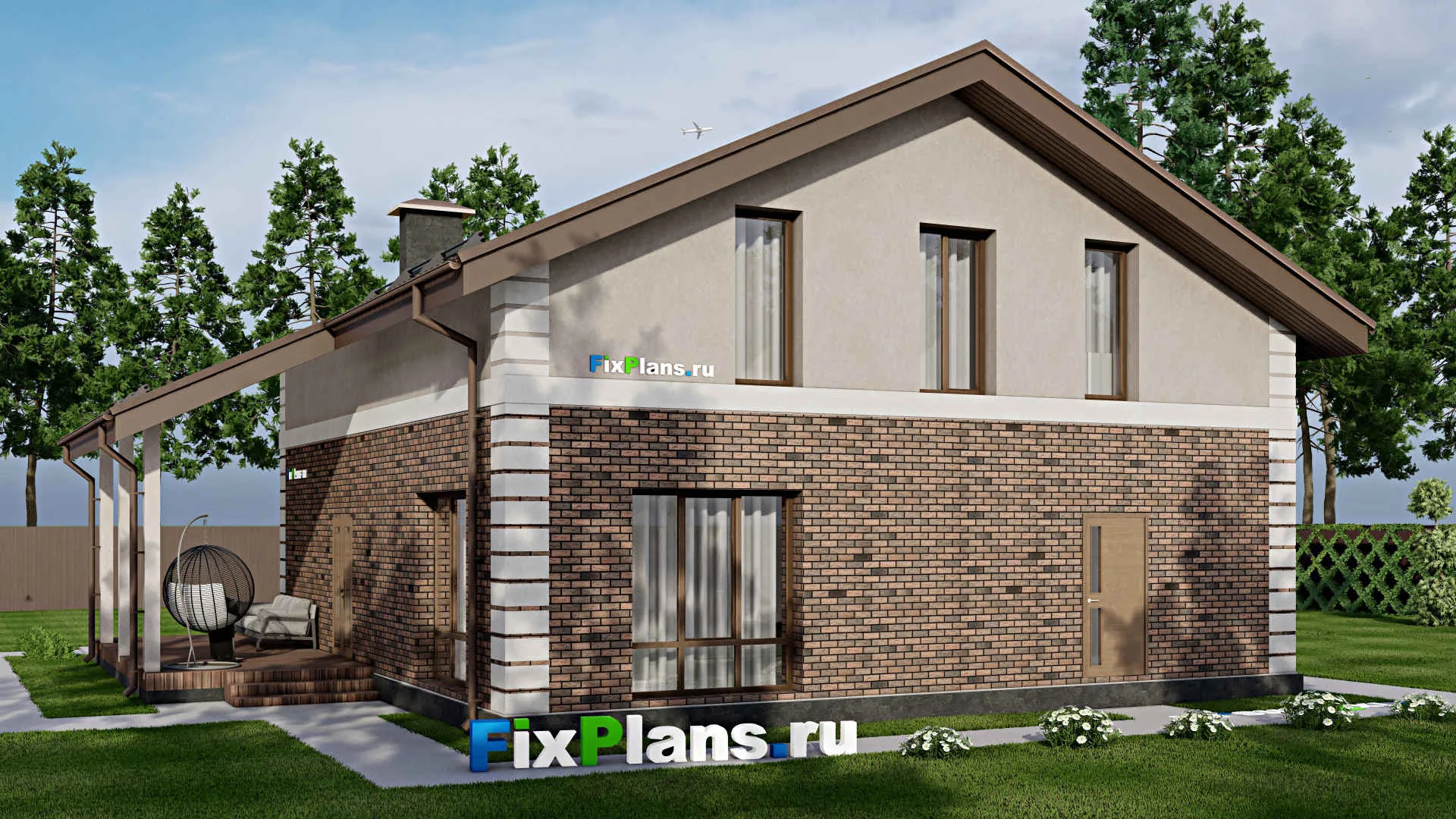 F-8207 - Проект дома с мансардой 12 на 14, площадью 240 м² с террасой и 1 спальнями