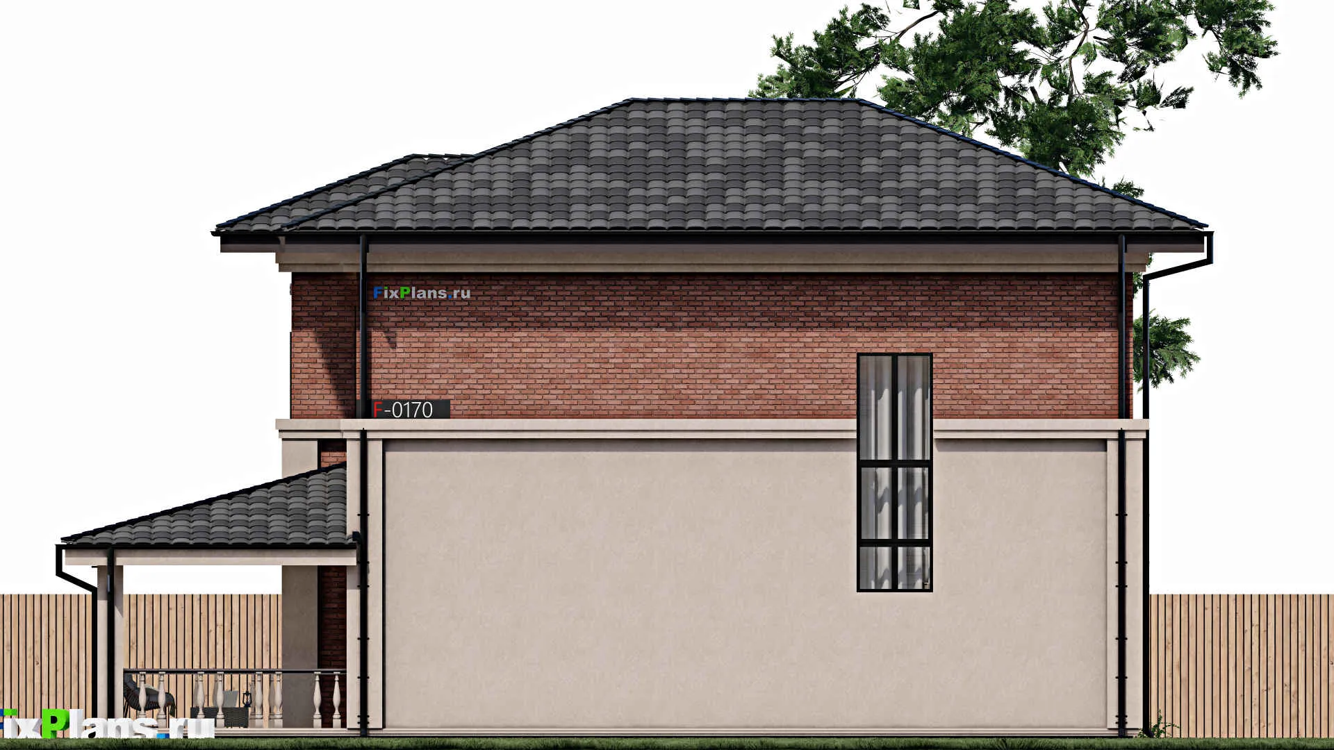 F-0170 - Проект двухэтажного дома 11 на 13, площадью 240 м² с террасой и 2 спальнями