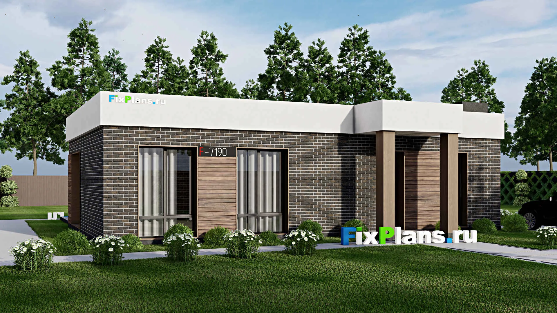 F-7190 - Проект одноэтажного дома 14 на 16, площадью 170 м² с террасой и 3 спальнями
