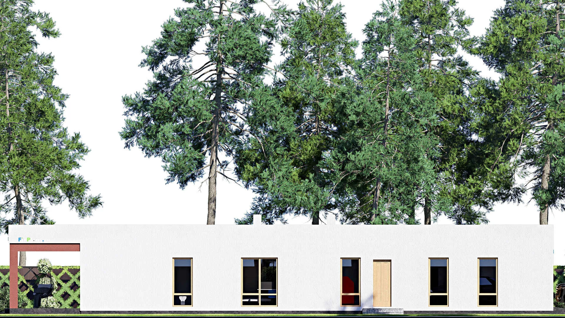 F-19070 - Проект одноэтажного дома 13 на 27, площадью 260 м² с террасой, гаражом на 1 машину и 4 спальнями