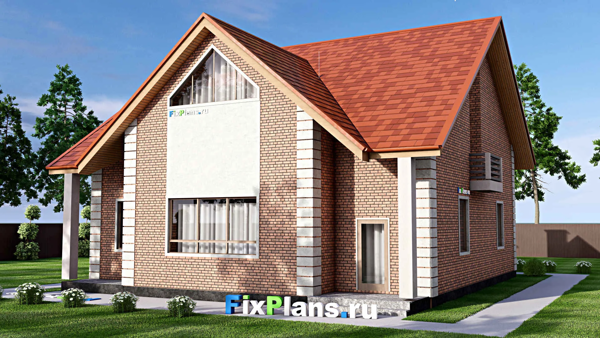 F-15947 - Проект дома с мансардой 14 на 15, площадью 280 м² с террасой, балконом и 4 спальнями